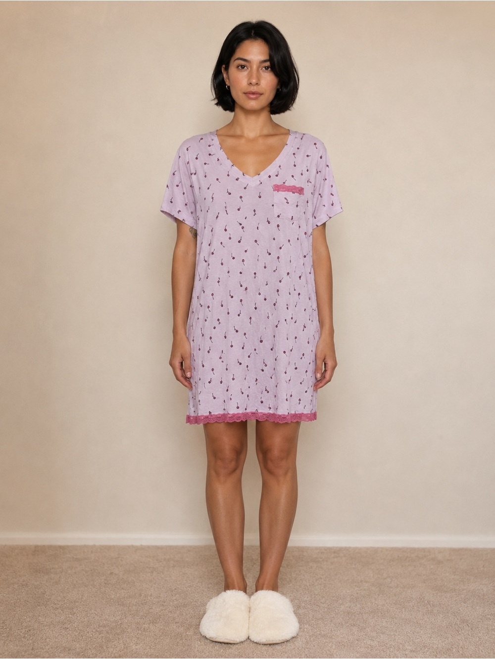 Honeydew Intimates Pink Short V-Neck Nightshirt Whimsical Romantic